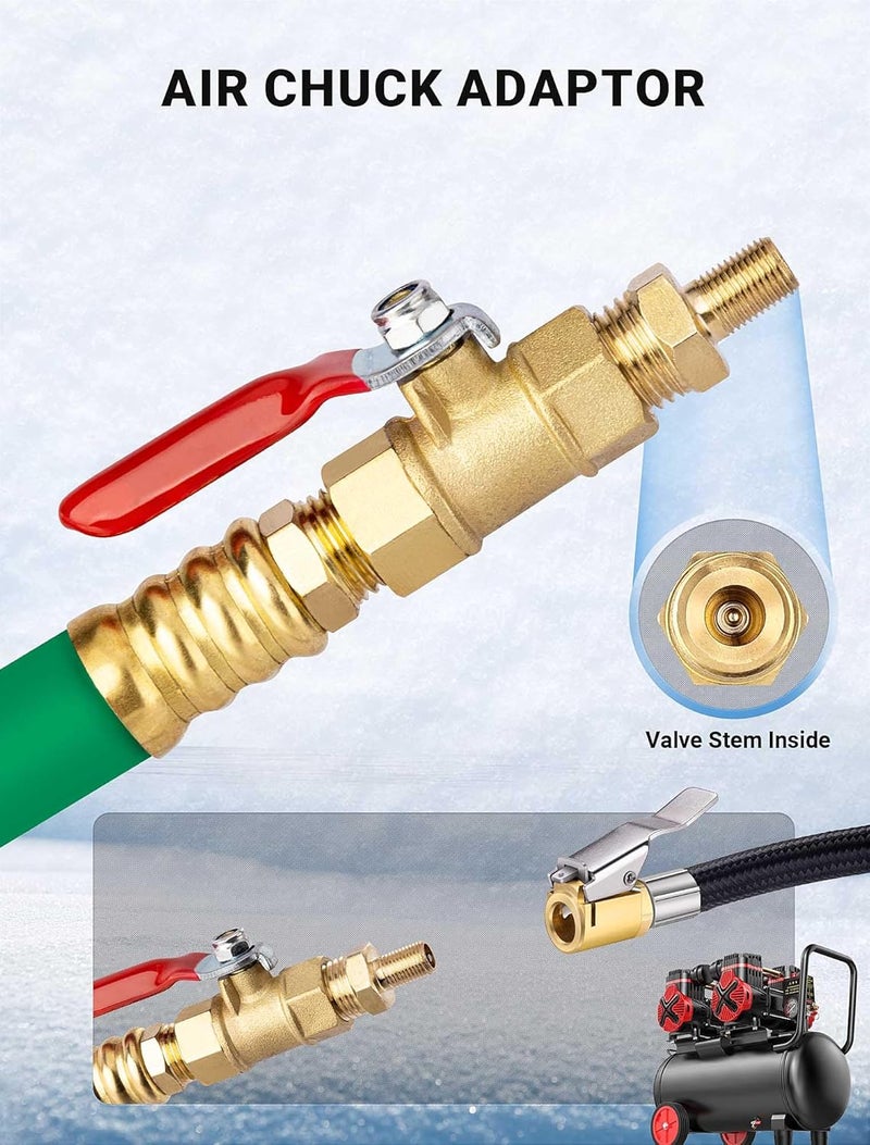 EVOULTES Brass RV Winterizing Kit with Schrader Valve Blow Out Plug, 17 Inch Garden Hose with 3/4" GHT Adaptor & 1/4" NPT Quick Connect Plug, Sprinkler Blowout Adapter for Camper, Travel Trailer - Image 4